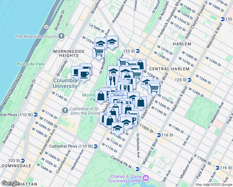 map of restaurants, bars, coffee shops, grocery stores, and more near 434 Manhattan Avenue in New York