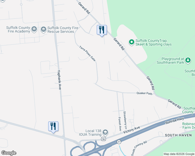 map of restaurants, bars, coffee shops, grocery stores, and more near 31 Terra Pines Gate in Yaphank