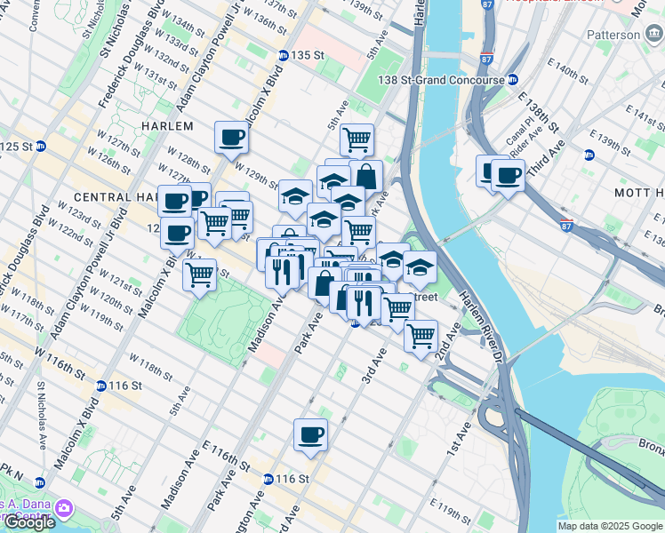 map of restaurants, bars, coffee shops, grocery stores, and more near in New York