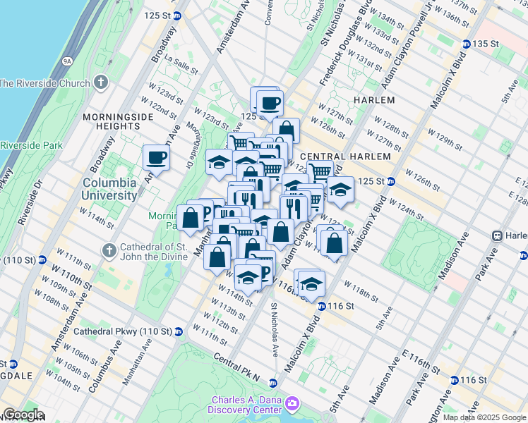 map of restaurants, bars, coffee shops, grocery stores, and more near in New York