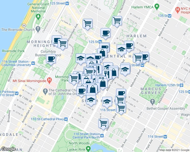 map of restaurants, bars, coffee shops, grocery stores, and more near in New York