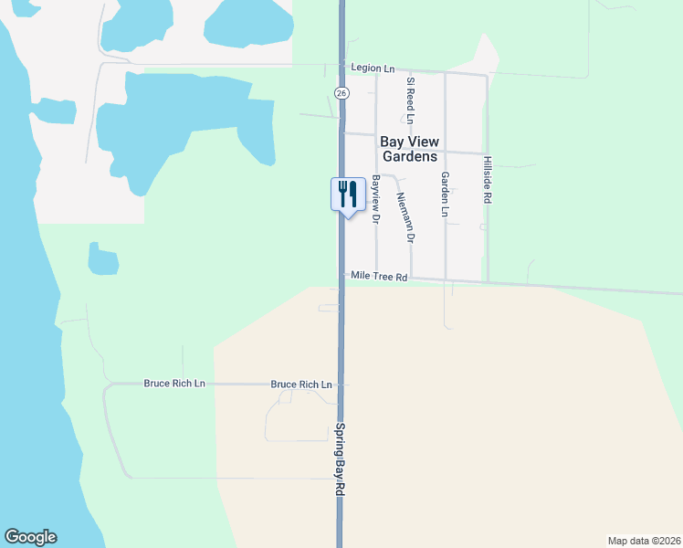 map of restaurants, bars, coffee shops, grocery stores, and more near 100 Mile Tree Road in Bay View Gardens