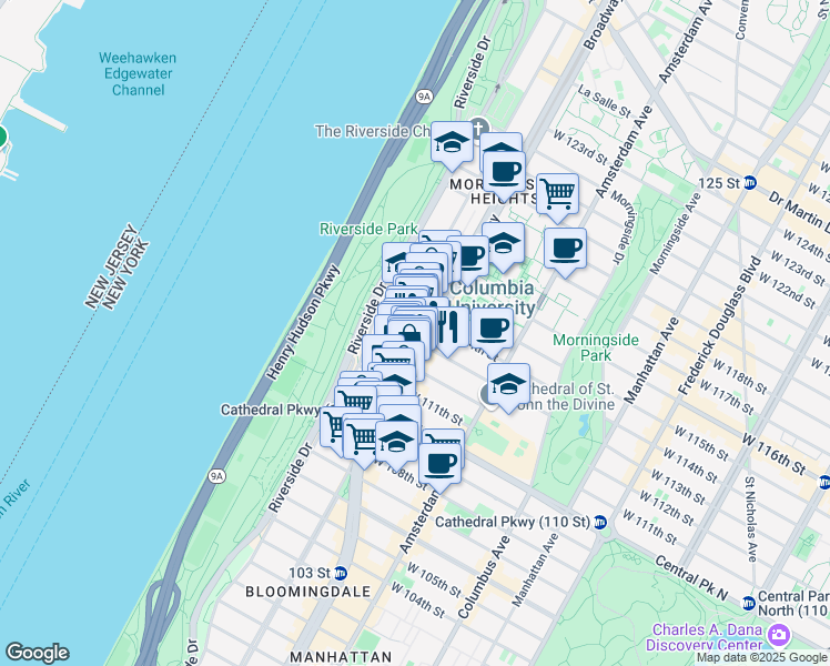 map of restaurants, bars, coffee shops, grocery stores, and more near in New York