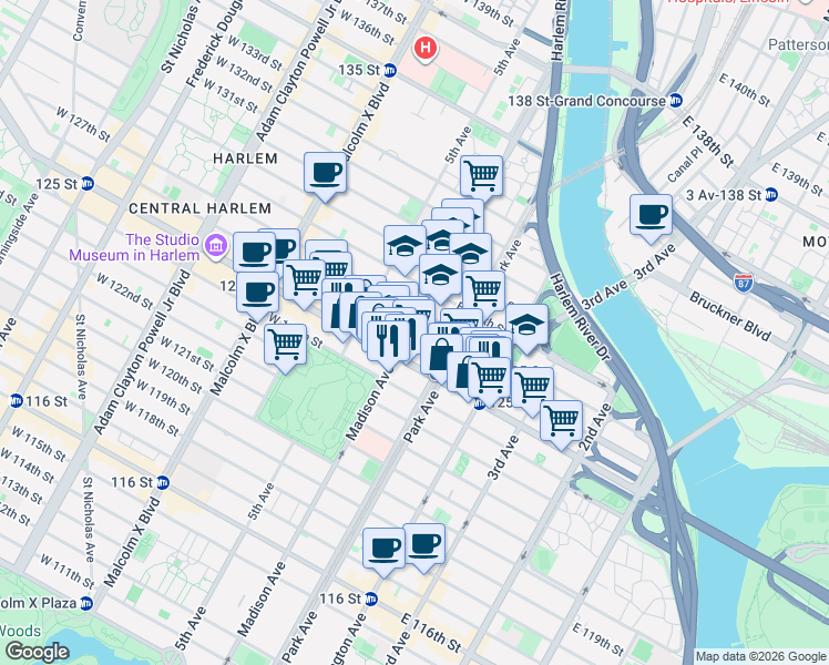 map of restaurants, bars, coffee shops, grocery stores, and more near in New York