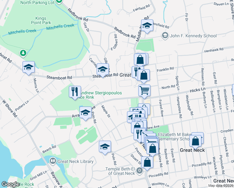 map of restaurants, bars, coffee shops, grocery stores, and more near 25 Arrandale Avenue in Great Neck