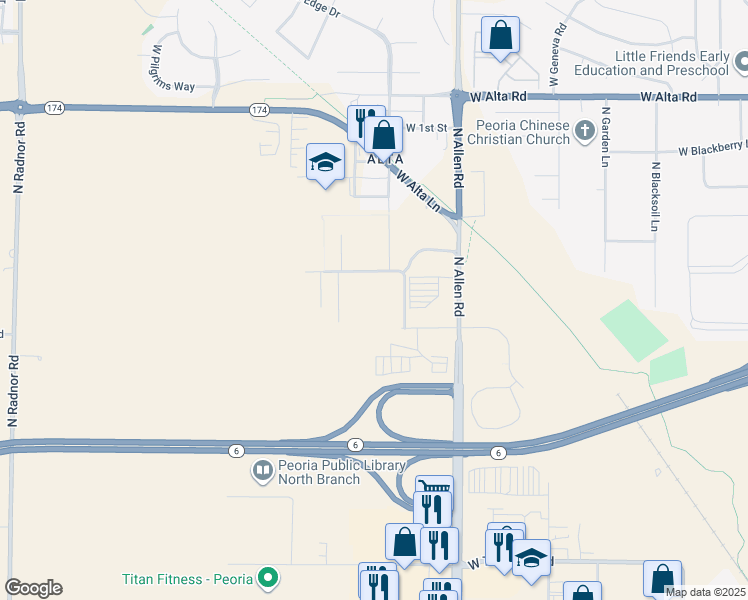 map of restaurants, bars, coffee shops, grocery stores, and more near in Peoria