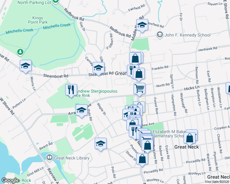 map of restaurants, bars, coffee shops, grocery stores, and more near 25 Arrandale Avenue in Great Neck