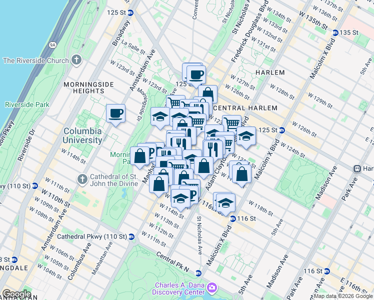 map of restaurants, bars, coffee shops, grocery stores, and more near in New York
