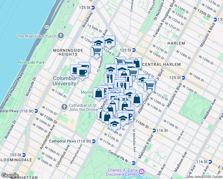 map of restaurants, bars, coffee shops, grocery stores, and more near 408 Manhattan Avenue in New York