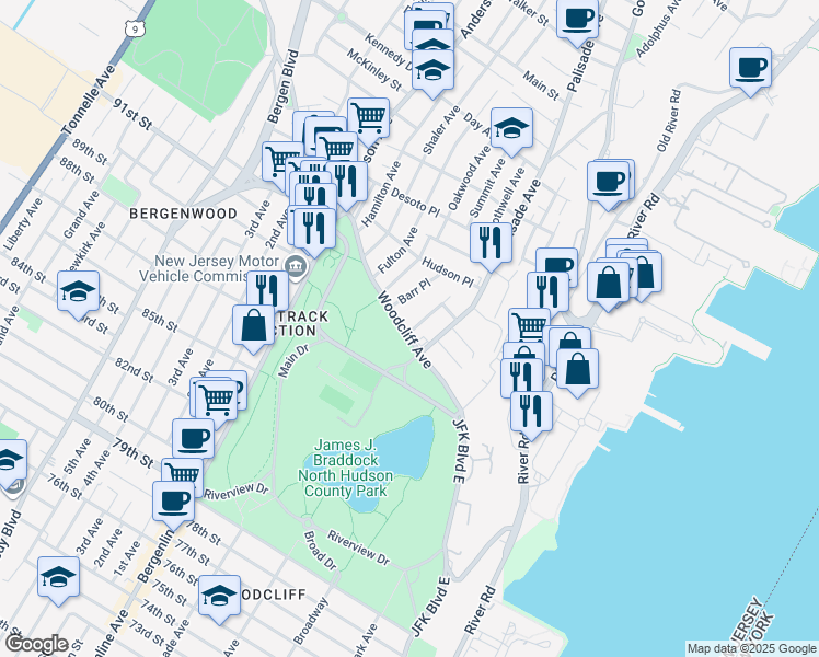 map of restaurants, bars, coffee shops, grocery stores, and more near in North Bergen
