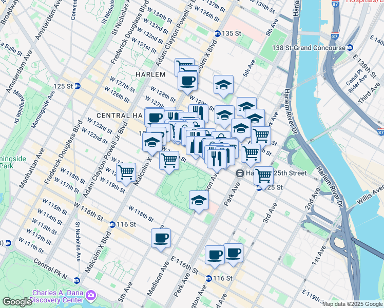 map of restaurants, bars, coffee shops, grocery stores, and more near in New York
