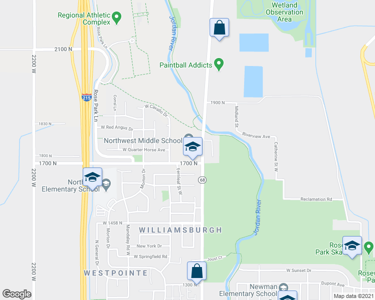 map of restaurants, bars, coffee shops, grocery stores, and more near 1730 West 1700 North in Salt Lake City