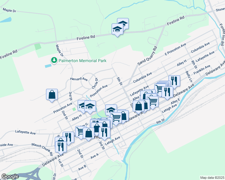 map of restaurants, bars, coffee shops, grocery stores, and more near 451 Columbia Avenue in Palmerton