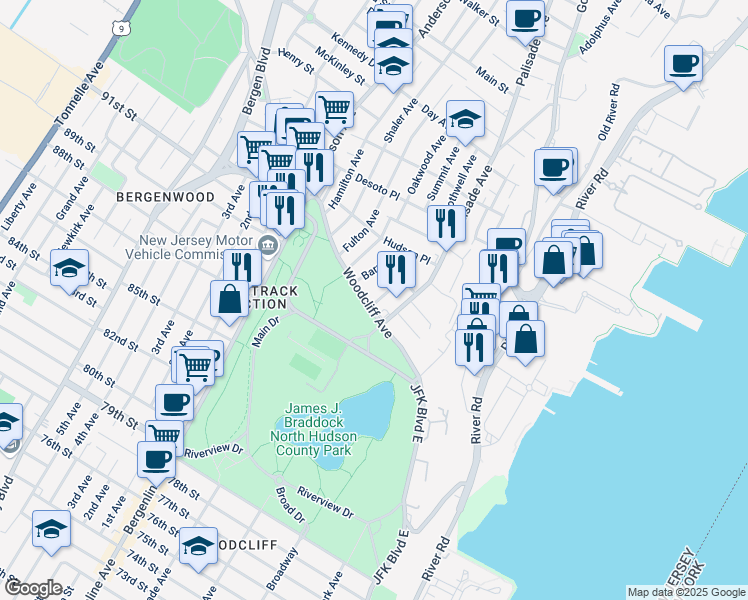 map of restaurants, bars, coffee shops, grocery stores, and more near in North Bergen