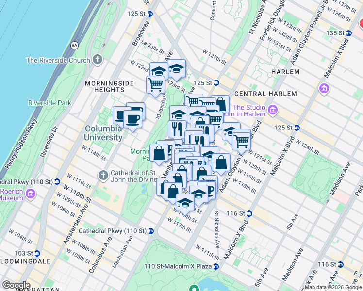 map of restaurants, bars, coffee shops, grocery stores, and more near 440 Manhattan Avenue in New York