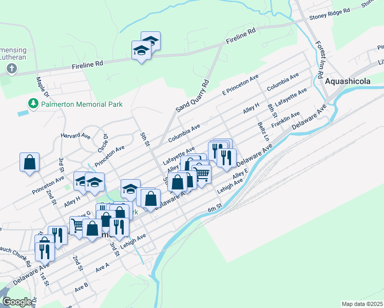map of restaurants, bars, coffee shops, grocery stores, and more near 578 Lafayette Avenue in Palmerton