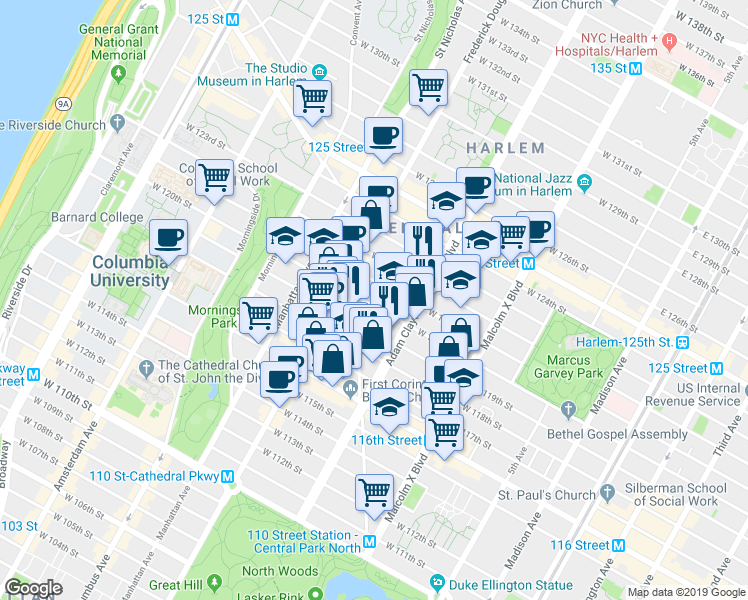 map of restaurants, bars, coffee shops, grocery stores, and more near in New York