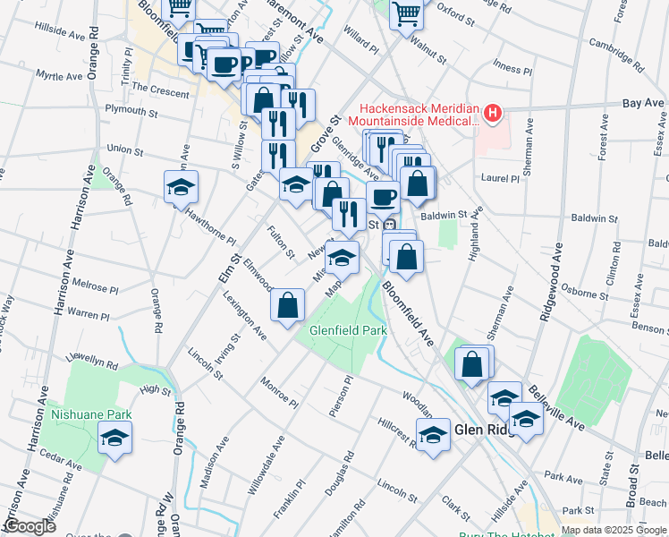 map of restaurants, bars, coffee shops, grocery stores, and more near 28 Maple Avenue in Montclair