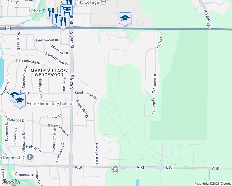 map of restaurants, bars, coffee shops, grocery stores, and more near Mopac Trail in Lincoln
