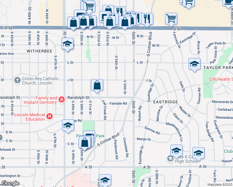 map of restaurants, bars, coffee shops, grocery stores, and more near 5344 Fairdale Road in Lincoln
