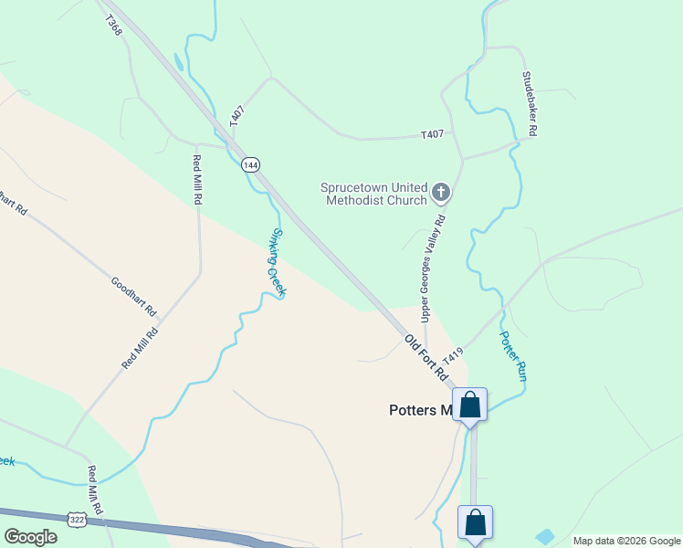 map of restaurants, bars, coffee shops, grocery stores, and more near 305 Old Fort Road in Spring Mills