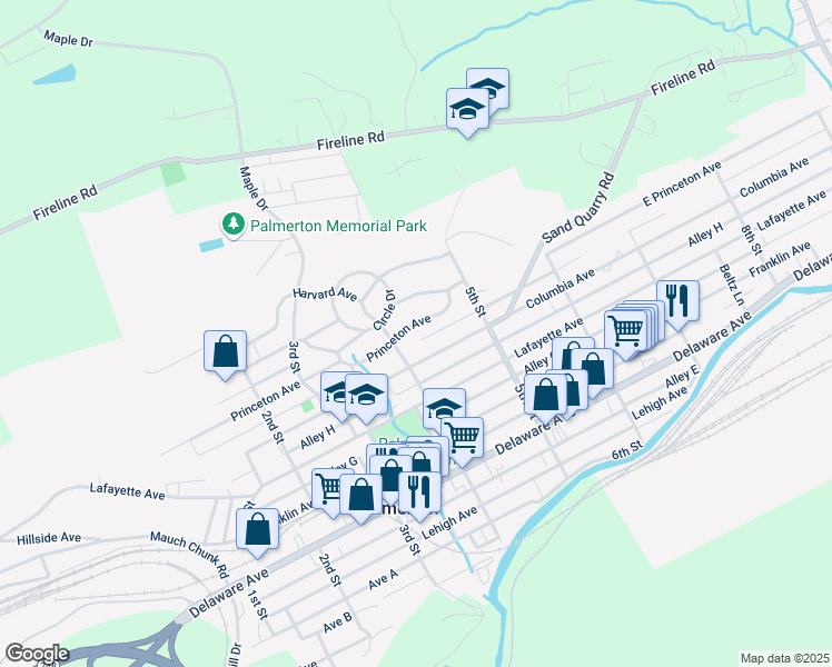 map of restaurants, bars, coffee shops, grocery stores, and more near 418 Princeton Avenue in Palmerton