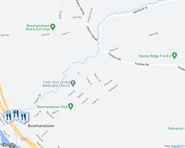 map of restaurants, bars, coffee shops, grocery stores, and more near 95 Manor Drive in Palmerton