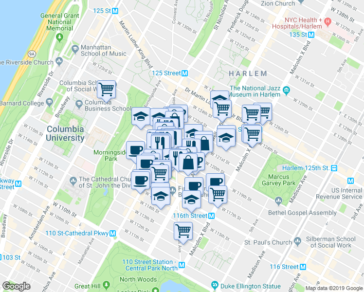 map of restaurants, bars, coffee shops, grocery stores, and more near in New York