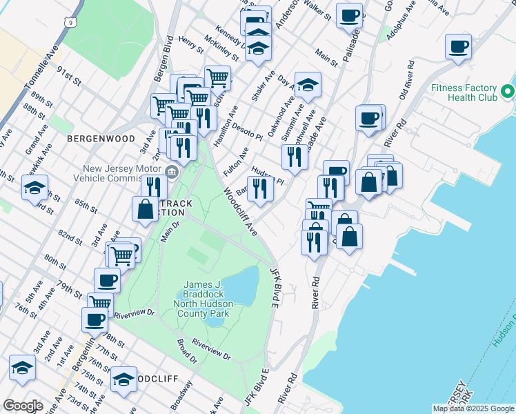 map of restaurants, bars, coffee shops, grocery stores, and more near in North Bergen