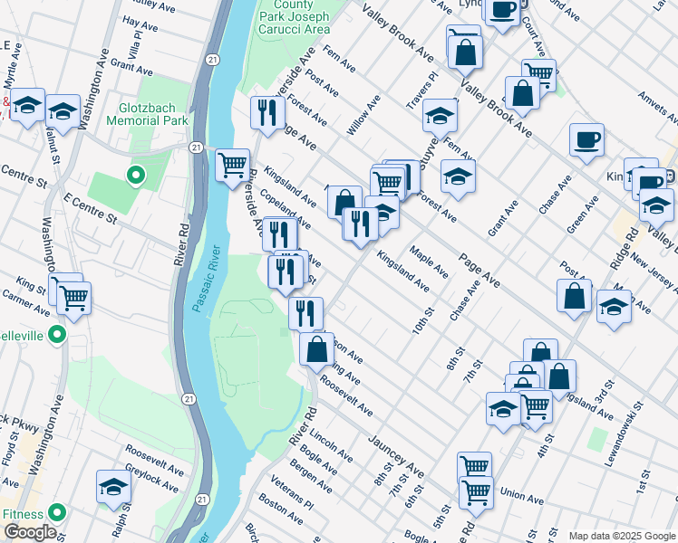 map of restaurants, bars, coffee shops, grocery stores, and more near 709A Stuyvesant Avenue in Lyndhurst