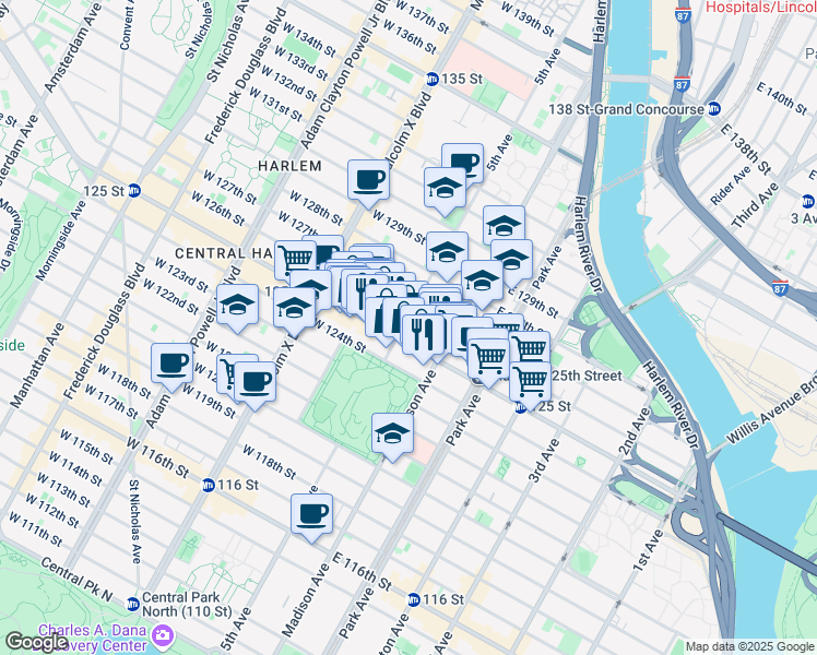 map of restaurants, bars, coffee shops, grocery stores, and more near 2033 5th Avenue in New York