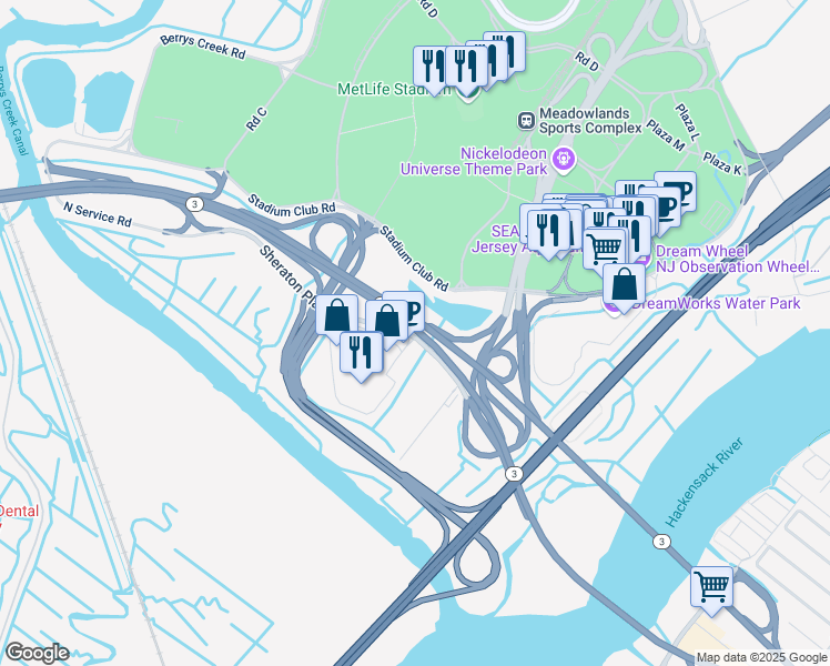 map of restaurants, bars, coffee shops, grocery stores, and more near 349 State Rt 17 in East Rutherford