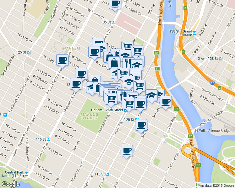 map of restaurants, bars, coffee shops, grocery stores, and more near 2006 Madison Avenue in New York
