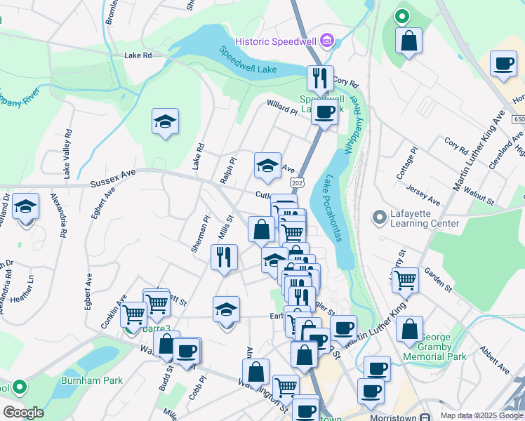 map of restaurants, bars, coffee shops, grocery stores, and more near 20 Cutler Street in Morristown