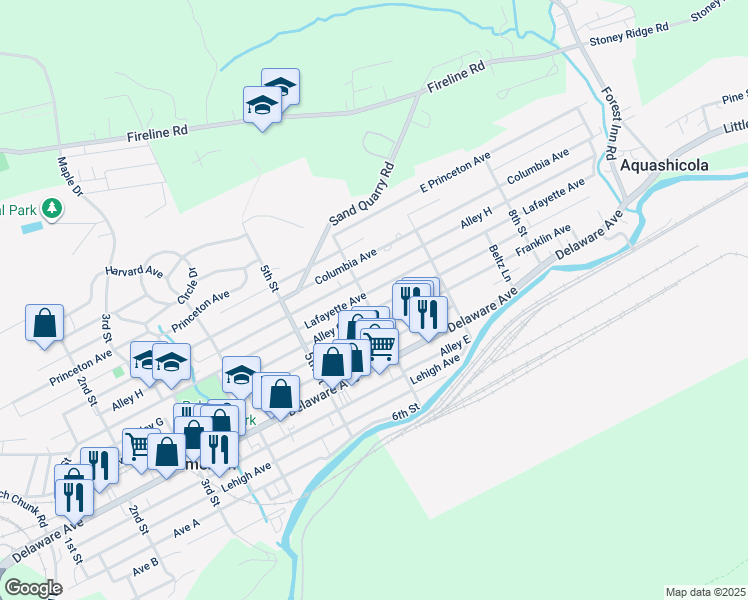 map of restaurants, bars, coffee shops, grocery stores, and more near 606 Lafayette Avenue in Palmerton