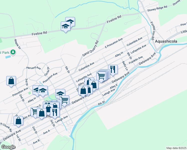 map of restaurants, bars, coffee shops, grocery stores, and more near 606 Lafayette Avenue in Palmerton