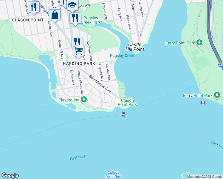 map of restaurants, bars, coffee shops, grocery stores, and more near 104 Cove Court in Bronx