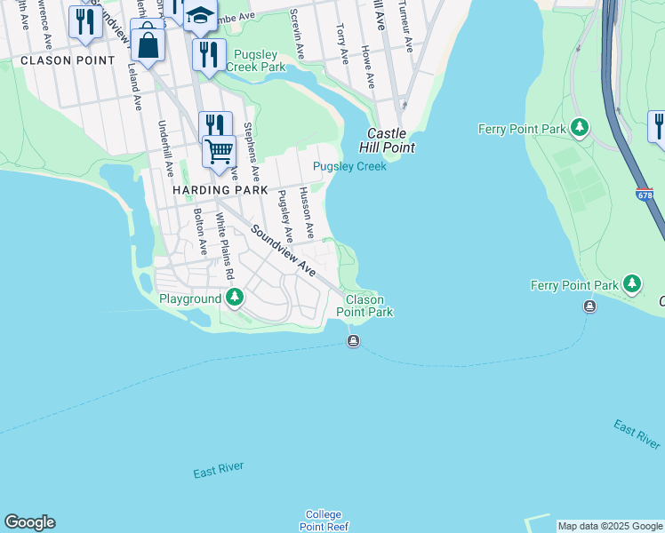 map of restaurants, bars, coffee shops, grocery stores, and more near 102 Lighthouse Court in Bronx