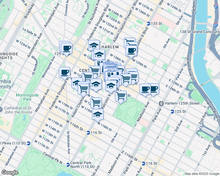 map of restaurants, bars, coffee shops, grocery stores, and more near 273 Malcolm X Boulevard in New York