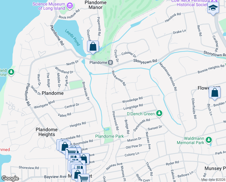 map of restaurants, bars, coffee shops, grocery stores, and more near 1 Peters Lane in Manhasset