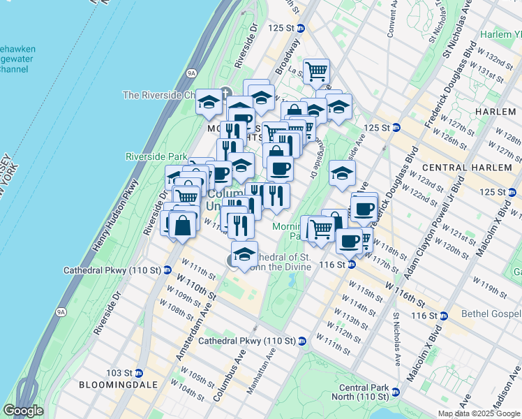 map of restaurants, bars, coffee shops, grocery stores, and more near in New York