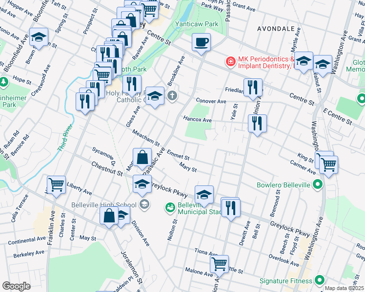 map of restaurants, bars, coffee shops, grocery stores, and more near 72 Jannarone Street in Belleville