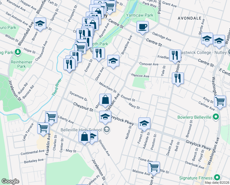 map of restaurants, bars, coffee shops, grocery stores, and more near 42 Memphis Avenue in Belleville