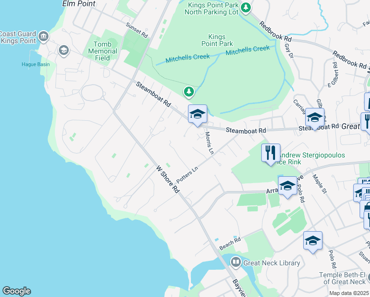 map of restaurants, bars, coffee shops, grocery stores, and more near 14 Moreland Court in Great Neck