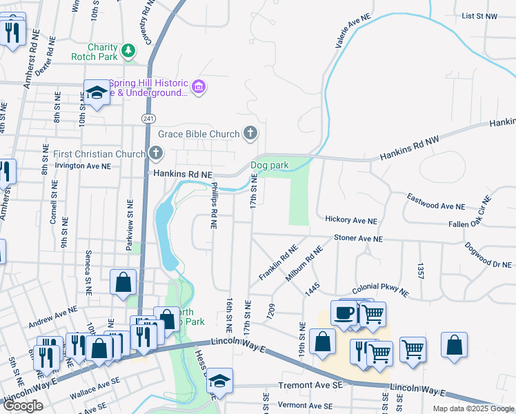 map of restaurants, bars, coffee shops, grocery stores, and more near 930 17th Street Northeast in Massillon