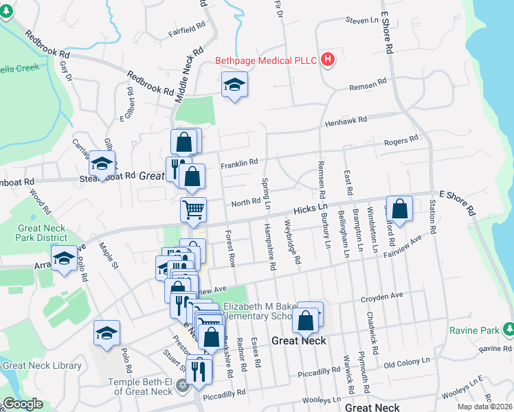 map of restaurants, bars, coffee shops, grocery stores, and more near 43 North Road in Kings Point
