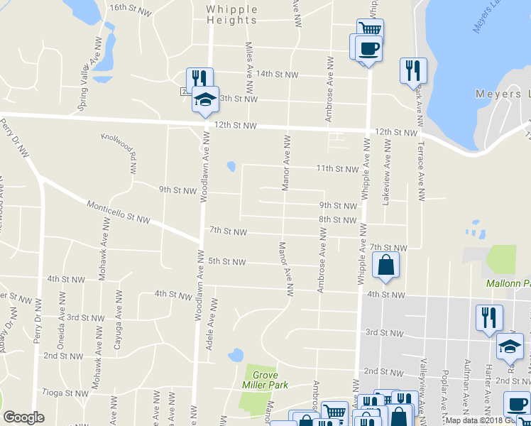 map of restaurants, bars, coffee shops, grocery stores, and more near 4629 8th Street Northwest in Canton