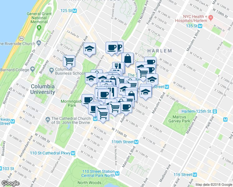map of restaurants, bars, coffee shops, grocery stores, and more near in New York