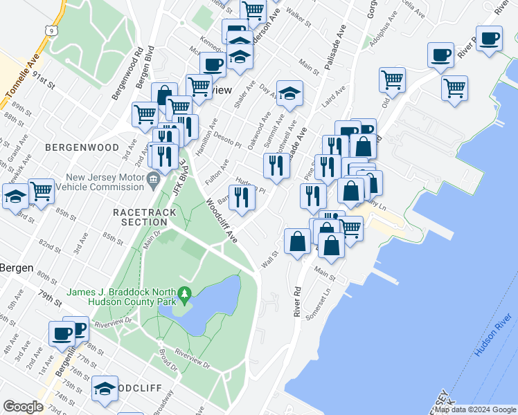 map of restaurants, bars, coffee shops, grocery stores, and more near 9051 New York Avenue in North Bergen