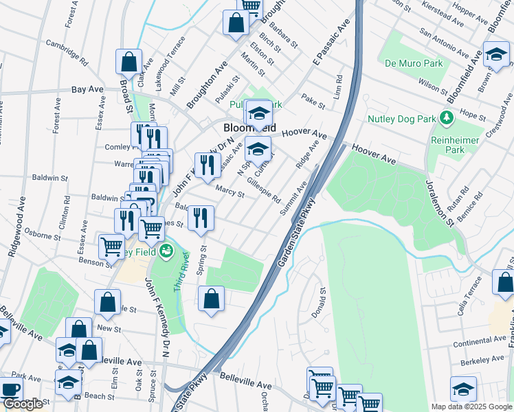 map of restaurants, bars, coffee shops, grocery stores, and more near in Bloomfield